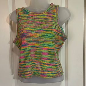 Pink green and teal knit crop top size L